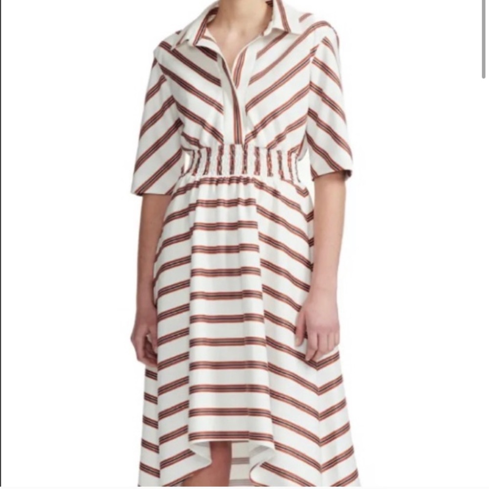 Maje Romala Stripe Asymmetric Smocked Shirtdress 4